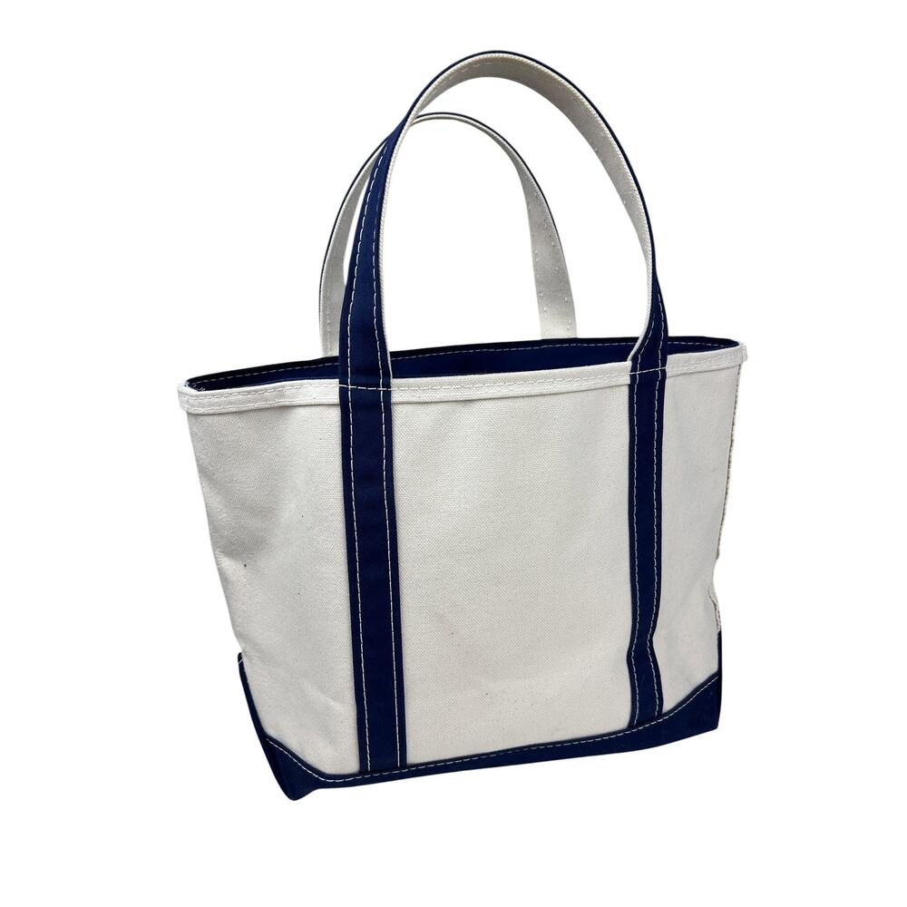 LL Bean Canvas Made in USA Navy Blue Zip Top Boat and Tote Top Handle Tote Bag - Picture 2 of 10